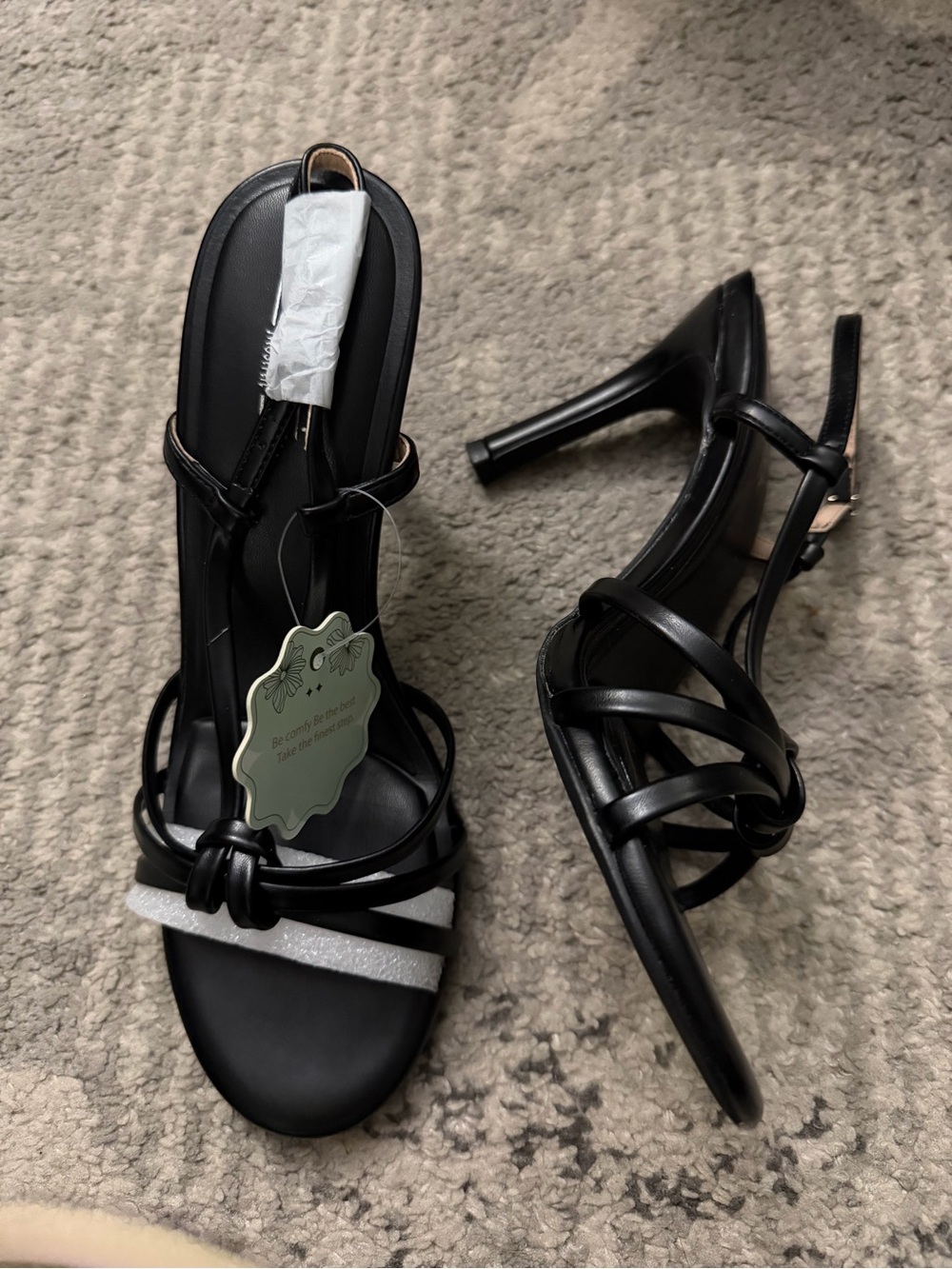 Black Strappy Knot Front High Heel Sandals
